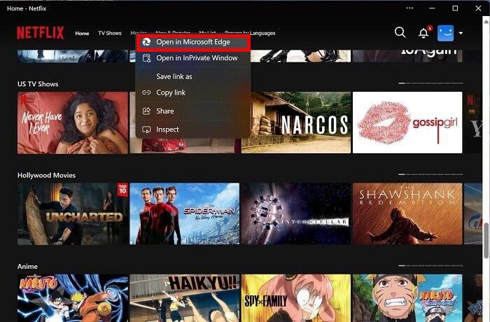 Windows 版 Netflix App 在 Edge 開啟 