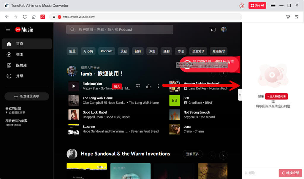 Tunefab 將 YT 歌曲添加到轉檔列表