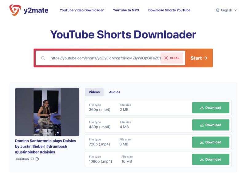 Y2matego 下載 YouTube Shorts